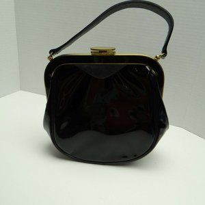 Vintage Rosenfeld Purse Black Patent And Gold Bea